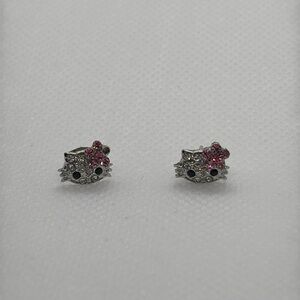 Hello kitty silver tone pink stud earrings